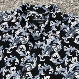 Syllables Hawaiian Shirt Men’s Large Black Floral Geometric Formal Wedding
